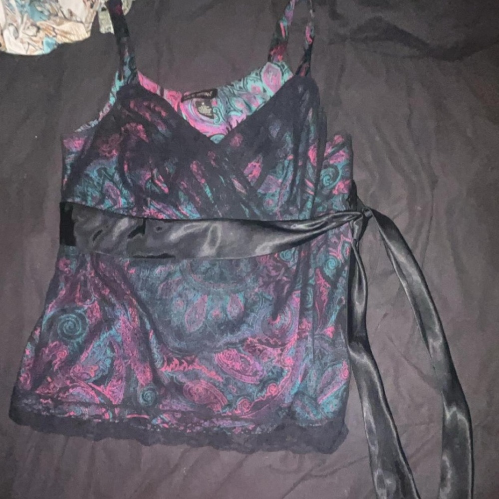 Y2K black, blue, and pink top!